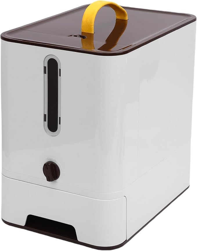 Fabater Automatic Pet Feeder, Large Capacity Programmable Automatic Feeding Damp Proof Sealing Pet Food Storage Container, Timed Feeder with Stainless Steel Bowl for Home Outdoor Travel (Dark Brown)