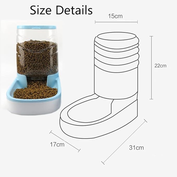 Automatic Cat Feeder Gravity Dog Feeder 1 Gallon Pet Feeder, Self-Dispensing Pet Feeder Bowl for Small and Medium Sized Pets Large Capacity (Blue)