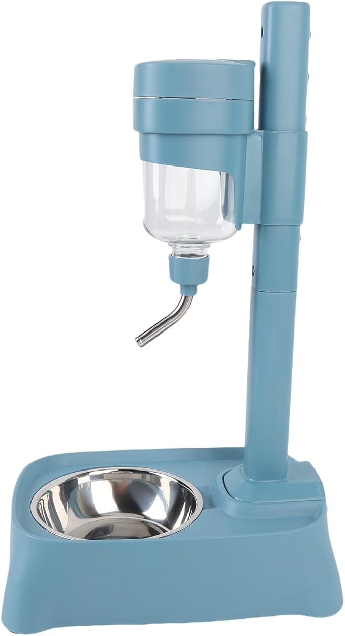 Adjustable Dog Standing Water Dispenser, 500ml Automatic Feeder Bottle Raised Drinking Pet Food Water Bowl for Cat Dog with Water Solution (Lake Blue)
