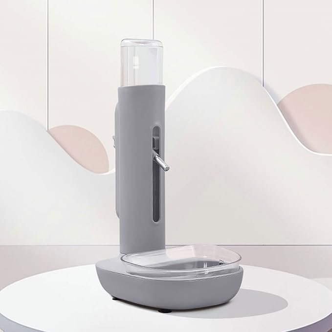 Pet Water Dispenser with a Food Bowl, Height Water Dispenser 480ml Bottle Automatic Standing Drinking Machine for Cat Dog
