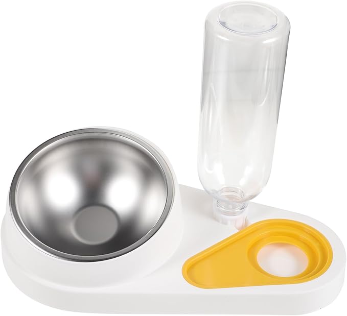 FRCOLOR Automatic Pet Feeder and Detachable Water Dispenser 2-in-1 Dog Food Bowl White Spill-Proof Pet Feeding Station for Cats and Dogs
