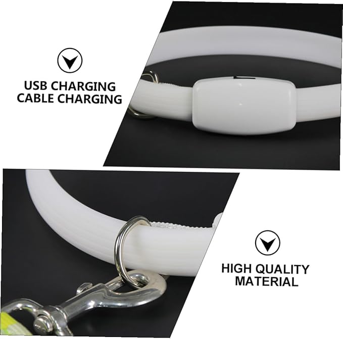 Luxshiny LED Pet Collar USB Rechargeable White Glowing Dog Collar Night Safety Flashing Luminous for Outdoor Walks