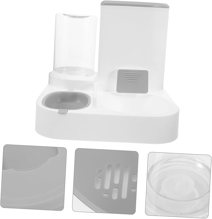 HANABASS Pet Automatic Feeder and Water Dispenser Capacity Dual Function Pet Food and Water Bowl for Cats and Dogs Easy Transparent Design Automatic Feeding Dry and Wet Separation Grey