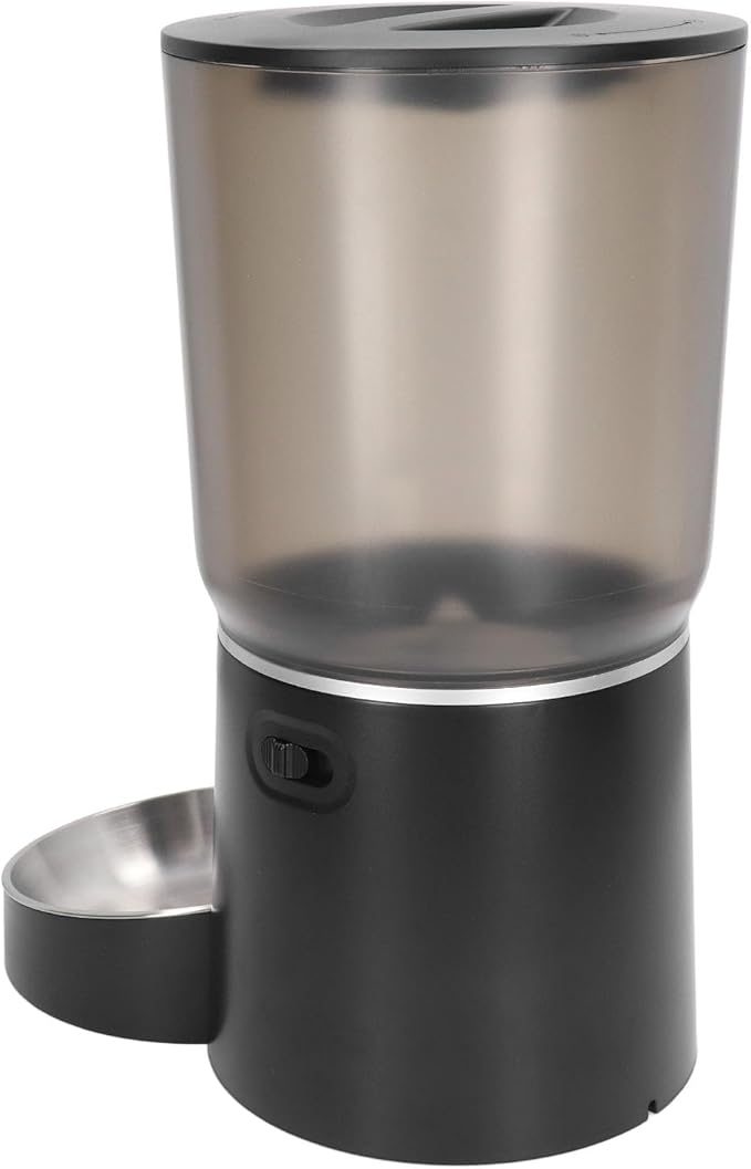Automatic Pet Feeders, 5L Dual Power Support Smart Timing ABS Cat Dog Food Dispenser with Stainless Steel Bowl (Button