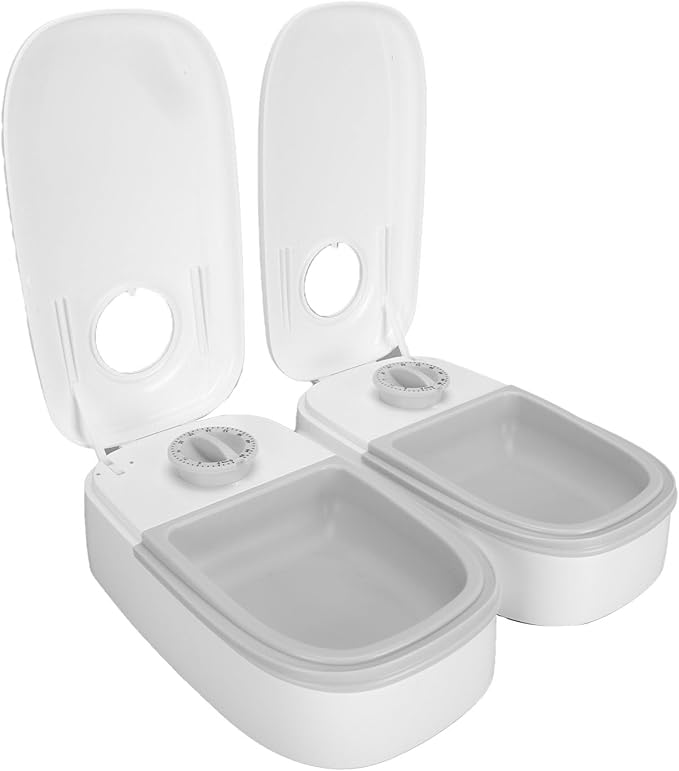 2 Meal Automatic Pet Feeder for Dogs and Cats, Large Capacity, Smart Timed Dispenser for Dry or Semi Moist Food, Anti Slip Design, Removable Tray for Easy Cleaning (Gray)