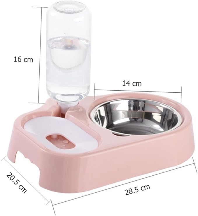Pet Double Bowl with Automatic Water Feeder Smooth Safe and Stylish Feeding for Cats and Dogs Pink Convenient Food and Water Bowl for Home Decor
