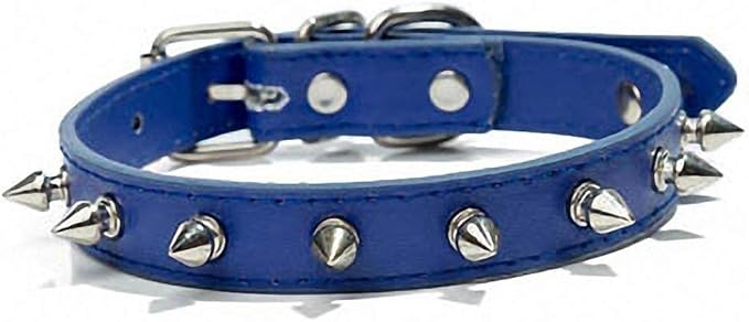 PU Leather Durable Pet Dog Necklace Collar Fashion Bullet Puppy Dog Cat Chihuahua Yorkie Dog Collar Leash Accessories (S-XL) 10A Blue S