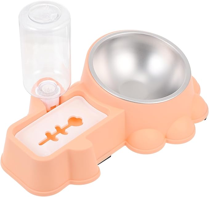 Multifunctional Automatic Dog Feeder and Water Dispenser Bowl, Stainless Steel Pet Food Container, Orange-Pink, Spill-Resistant for Home and Travel Use