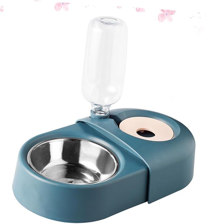Automatic Dog and Cat Feeding Bowl with Water Dispenser, Blue Pet Food Basin Anti-Spill Pet Feeder Suitable for Puppies and Kittens