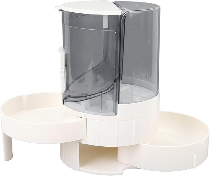 Automatic Cat Dog Feeder Double Layer Dry Wet Separate Rotating Storage Pet Water Dispenser for Small Medium Pets (Grey)