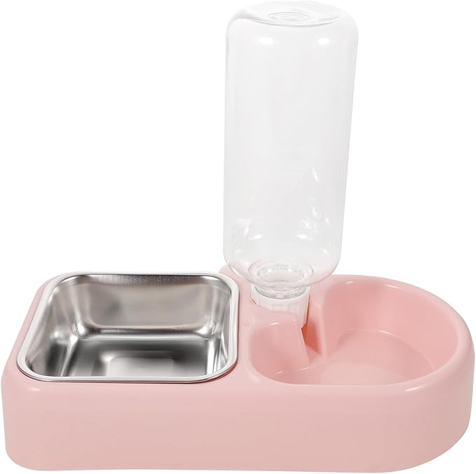 BESPORTBLE Pet Water Feeder Double Bowl System Material Pet Supplies for Cat and Dog Pink