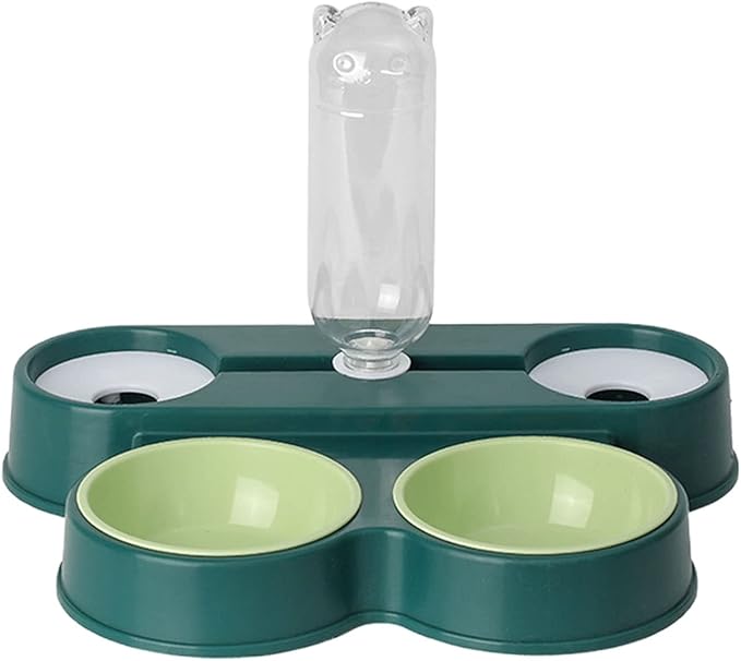 Dog Cat Bowls Pets Water and Food Bowl Set,Gravity Water Flow No Spills Durable Safe Anti Overturning Automatic Drinking,for Small or Medium Size Dogs Cats Atrovirens