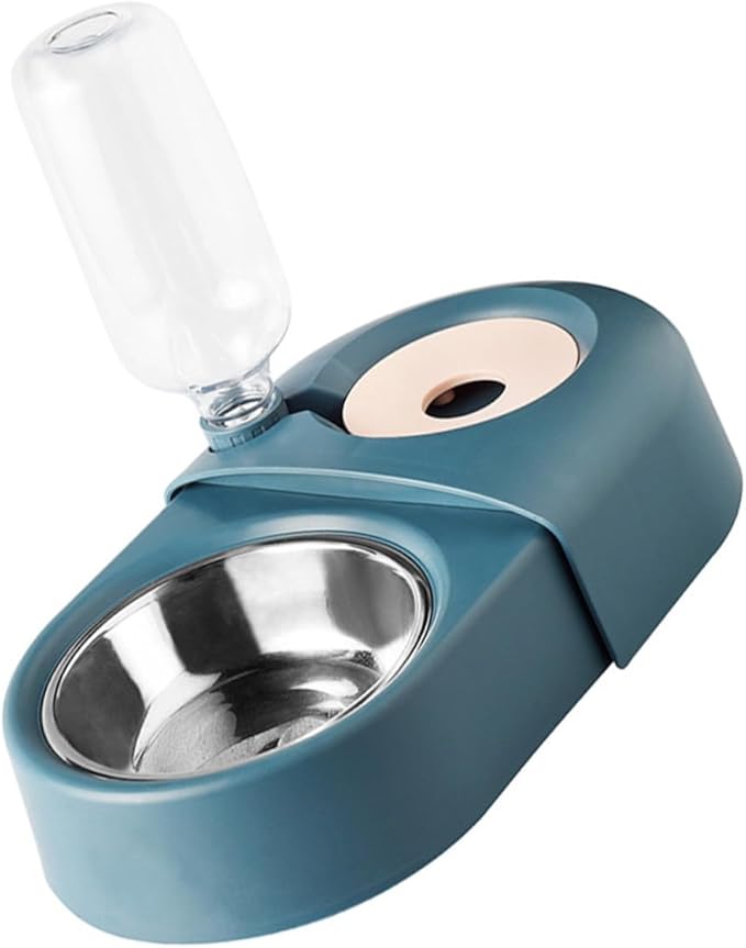HEMOTON Automatic Dog and Cat Water and Food Bowl, Anti-Spill Pet Feeder with Gravity Water Dispenser, Blue Sturdy Plastic, Suitable for Dogs and Cats at Home
