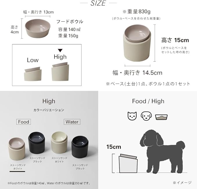 ideaco Pet Food Bowl Stand with Slant for Dogs and Cats, Tableware, 4.9 fl oz (140 ml), Pet Feeder Food/High