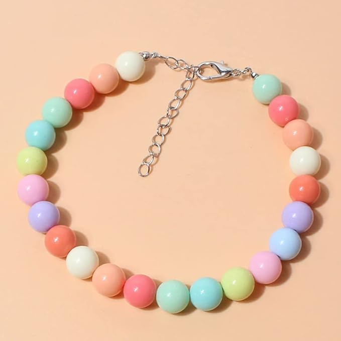 Pet Jewelry Candy Color Dog Pearl Collar Cute Teddy Necklace Jewelryc Chihuahua York Girl Clothing Dress Accessories(10+2.5 in)