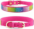 Rhinestone Dog Collar, Cute Dazzling Sparkling Soft Suede Leather Dog Cat Rhinestone Collar Crystal Diamond Pet Dog Puppy Collar (S, Hot Pink-3)
