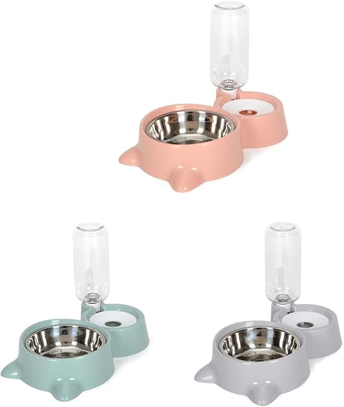 Pet Automatic Feeder Waterer Set Dog Food Water Bowl Stainless Steel Dish Refills Bottle Dispenser Pet Automatic Feeder and Waterer Dog Food Bowl Dispenser Set