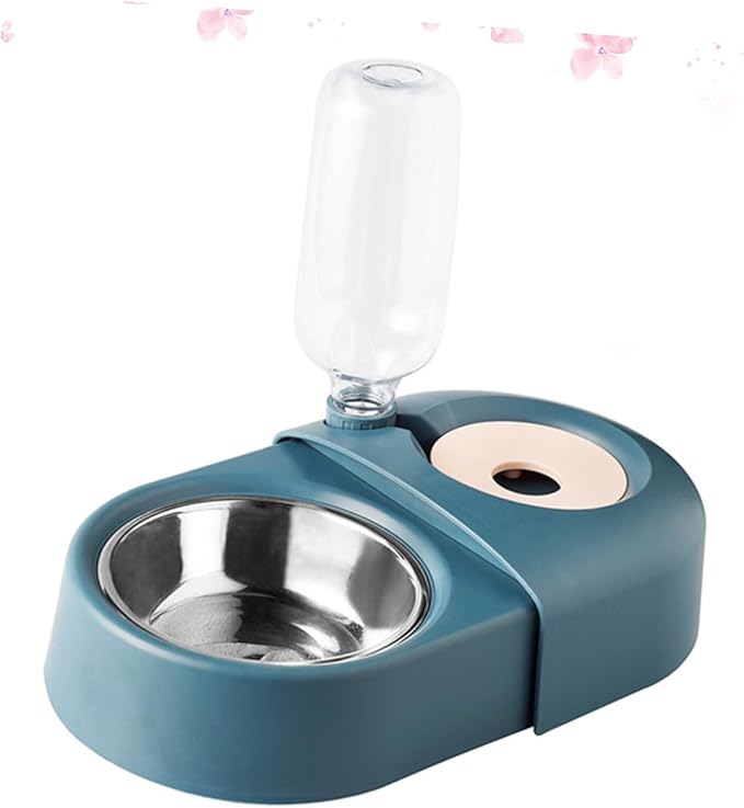 HEMOTON Automatic Dog and Cat Water and Food Bowl, Anti-Spill Pet Feeder with Gravity Water Dispenser, Blue Sturdy Plastic, Suitable for Dogs and Cats at Home
