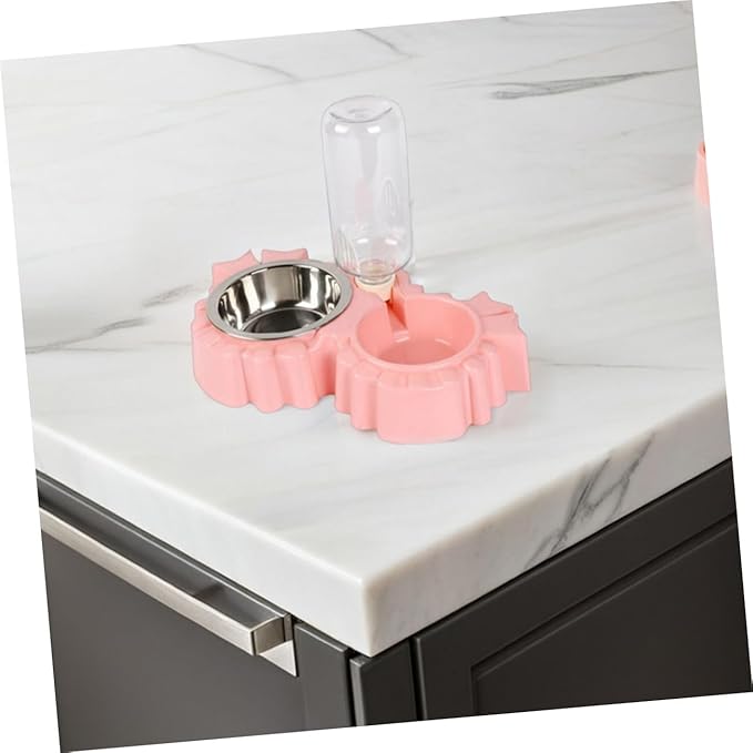 Double Dog Bowls Automatic Waterer Bottle for Pets Non-Slip Design for Cats and Dogs Easy Hydration and Feeding Station in Pink