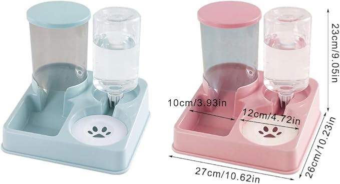 Pet Automatic Waterer Cats Feeder Food Container Bowl Automatic Water Fountain 2 in 1 Pet Large Dog Water Feeder (Pink Transparent)