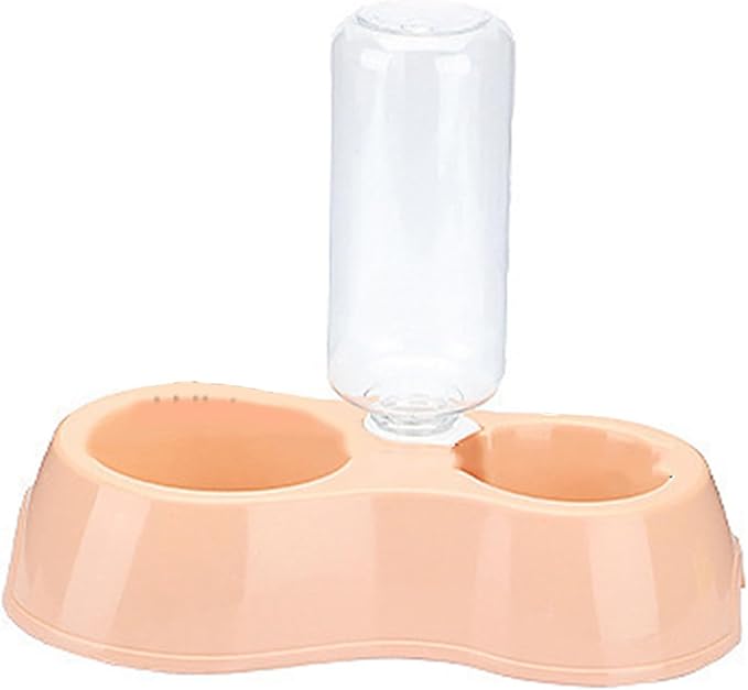 Pet Water & Food Bowl Set with 500ml Auto - Fill Bottle | Double Bowl Design for Dogs/Cats | Secure Plastic, Spill - Controlled & Simple to Maintain | Removable Automatic Feeder