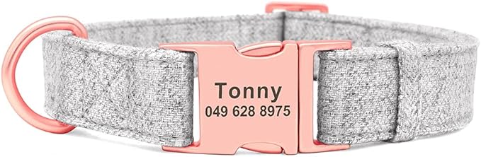 Personalized Dog Collar Custom Nylon Dog Collar Engraved Name ID Adjustable for Small Medium Large Dog Chihuahua Pitbull Grey Collar M