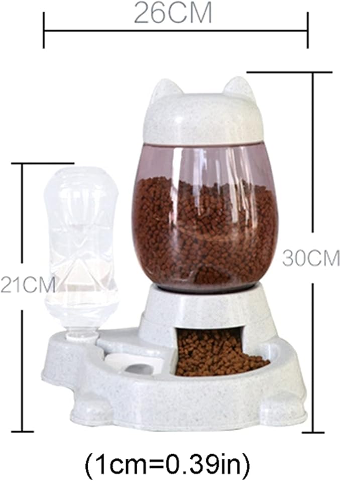 Automatic Cat Feeder Pet Dog Food Storage Bowl Water Dispenser Set Cute Automatical Dog Cat Feeder with Water Bottle, Water Dispenser Pet Water Food Dish for Cats,Puppy, Rabbit Grey Color