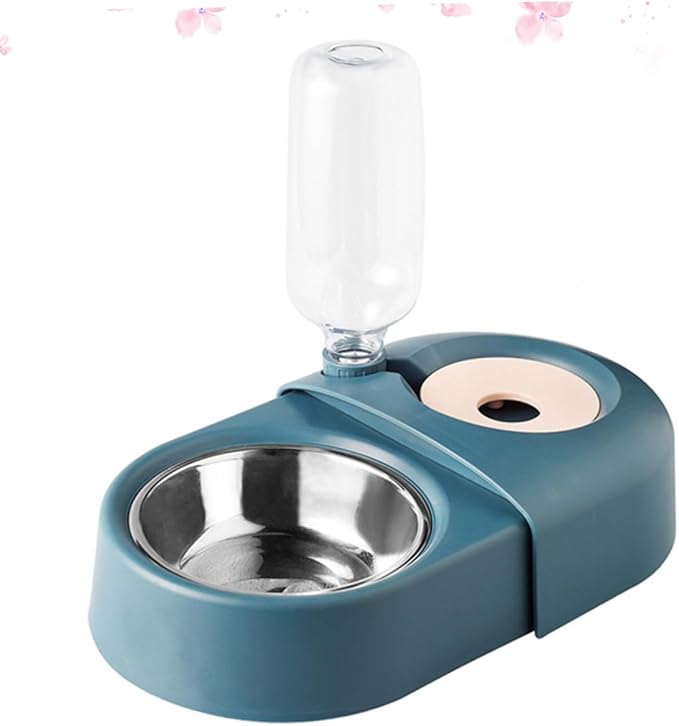 Automatic Pet Feeder and Water Bowl with Anti-Spill Design, Blue Plastic Feeding Basin for Dogs and Cats, Suitable for Home Use and Multi-pet Households