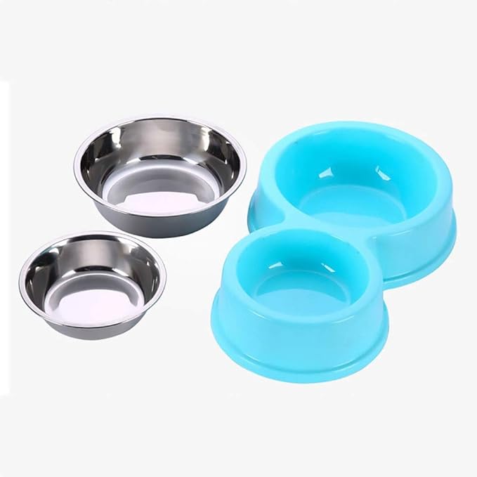 Automatic Feeders Double Dog Cat Bowl Stainless Steel Pet Feeding Dog Food Bowl Cat Bowl Drinking Water Fountain Puppy Feeder Portable