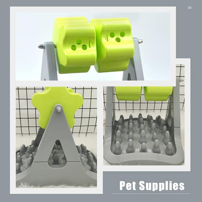 balacoo 1piece Automatic Dog Food Dispenser Rotating Design Choke Pet Feeder Bowl for Puppies Easy to Clean Space-Saving Grey and Green for Active Dogs
