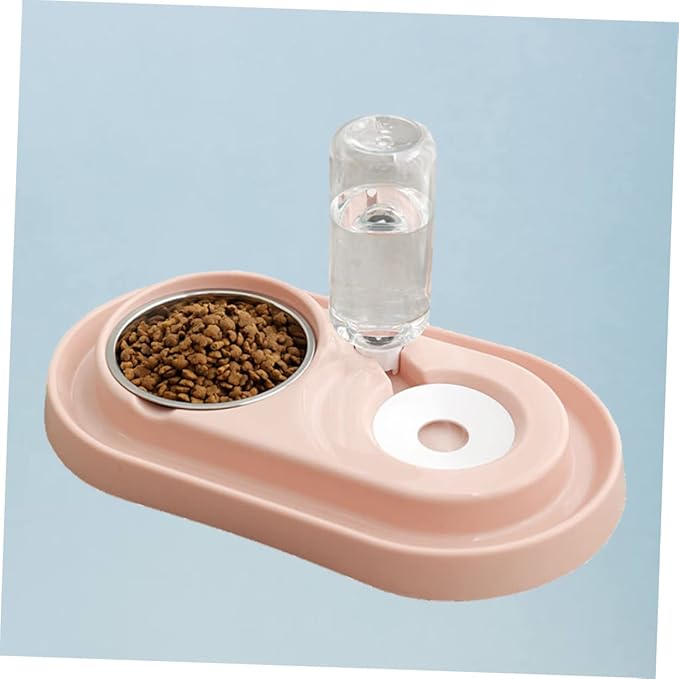 Yardwe Dual Use Automatic Pet Water Dispenser Pink Plastic Stainless Steel Double Bowl for Dogs with Sink Partition Pet Water Feeder