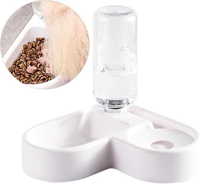 Kisangel Automatic Pet Water Feeder and Food Bowl Non-Spill Design for Cats and Dogs Convenient and Practical Drinking Tool Smooth for Easy Cleaning White