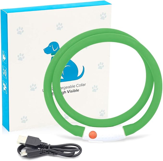 BSEEN Light Up Dog Collars - Silicone LED Dog Collar, Cuttable Lighted Puppy Collar, Glowing Dog Walking Lights for Small Medium Large Collars (Green)