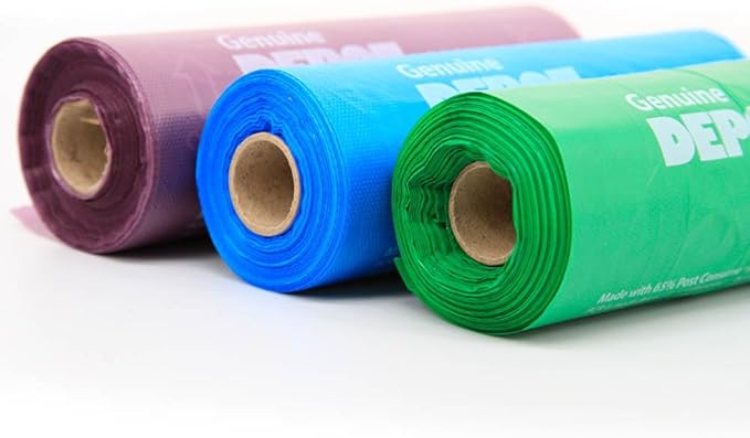 Dog Waste Depot® Depot Doggies™ - Blue - Baby Powder Scented - 65% (PCR) Post Consumer Recycled Dog Waste Roll Bags - 50% thicker than competitor, fits the House dispenser (10 Rolls = 2000 bags)