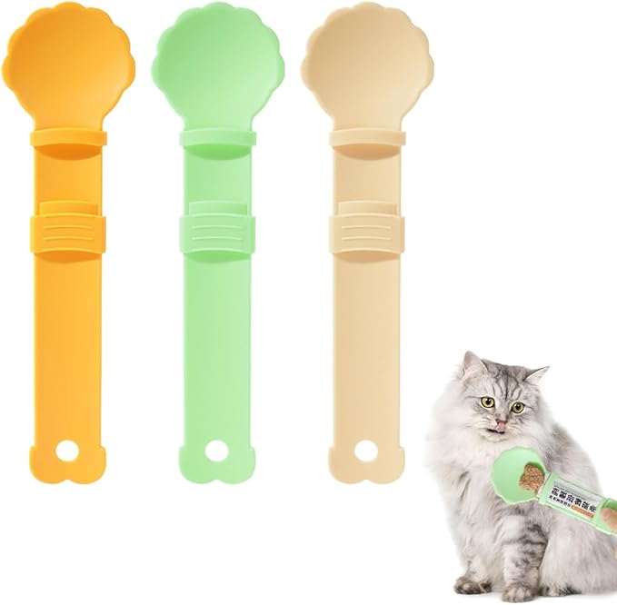 Zayookey 3Pcs Cat Strip Feeders,Cat Wet Treat Spoon Squeeze,Multifunctional Flower Shape Cat Food Dispenser Sliding Happy Spoon for Cats