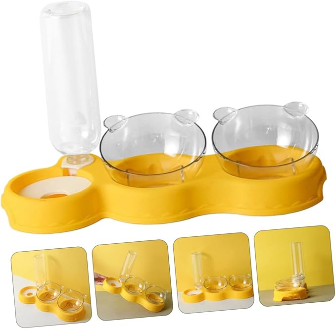 Happyyami Automatic Water Feeder for Cats Water Dispenser Double Food Bowl Cat Feeder and Drinking Bottle Pet Bowl for Dogs and
