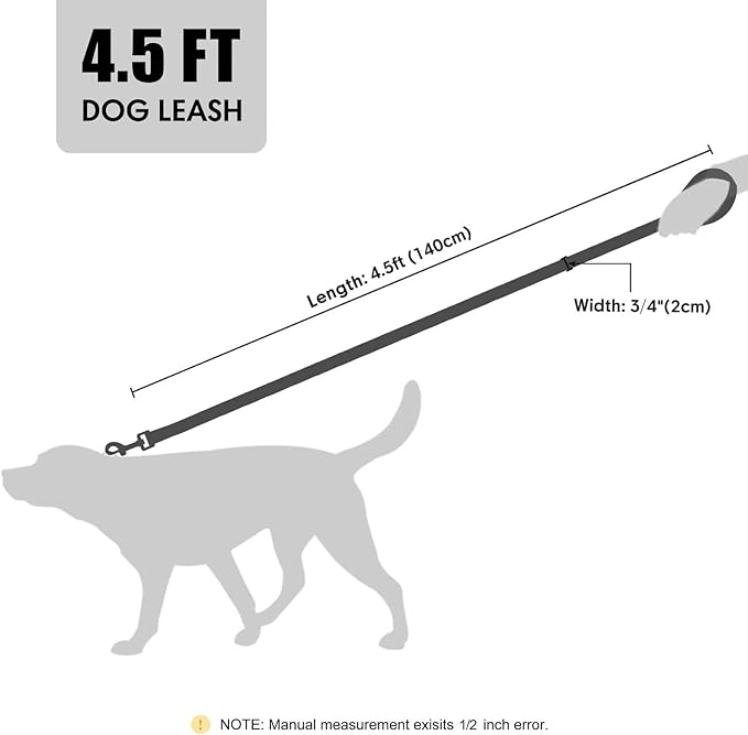 Didog PU Leather Dog Leash for Small Dogs 4.5ft, Soft Padded Handle Faux Leather Dog Leashes for Medium Dogs, Walking and Training Leashes for Large Dogs,Black
