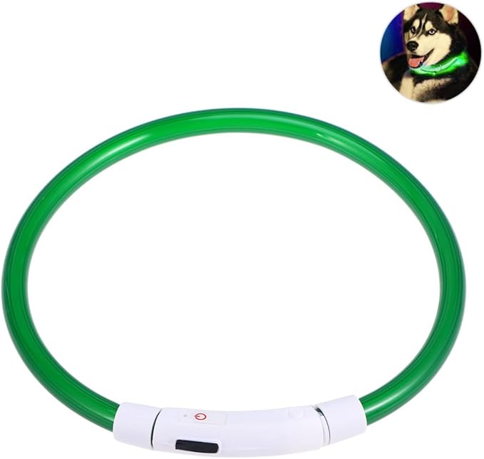 KESYOO Led Dog Collar USB Rechargeable Glowing Silicone Pet Collar Green -Saving Light for Night Safety and Visibility