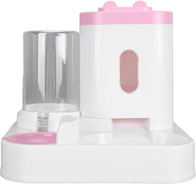 Automatic Pet Food Water Dispenser Large Capacity 2 in 1 Cat Feeder Waterer for Dogs and Puppies (Pink)