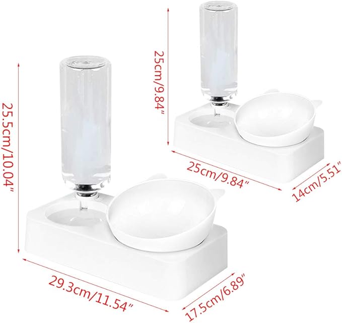 Pet Bowl Automatic Feeder with Water Fountain Double Drinking Raised Stand Dish