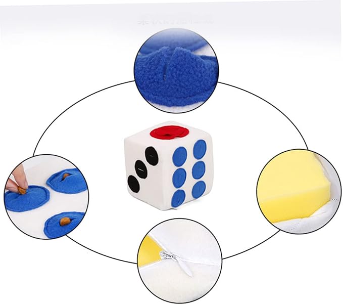 Happyyami Plush Dog Dice for Pets White Sniffing Training Interactive Puppy with Invisible Zipper for Extended Enrichment