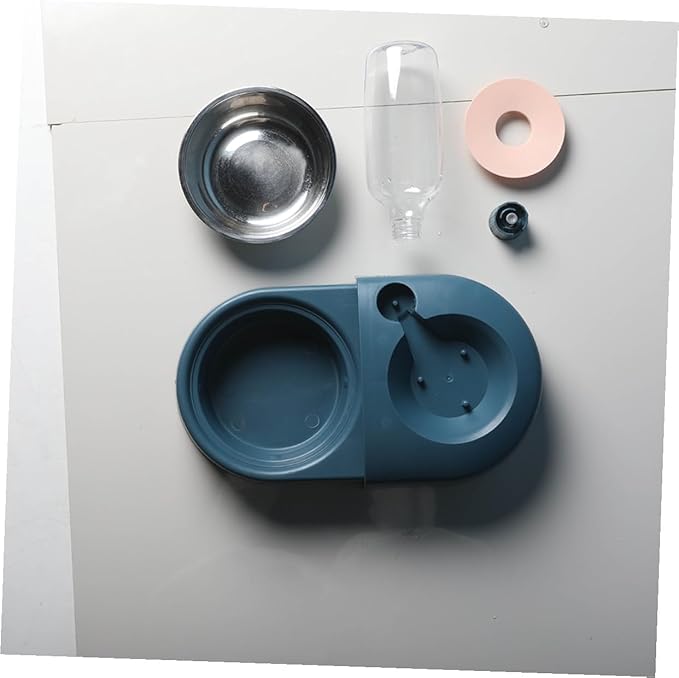 Automatic Dog and Cat Feeder with Water Dispenser, Blue Food and Water Bowl, Spill-Proof Pet Feeding Basin for Small to Medium Pets