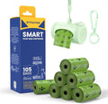 Dog Poop Bag Rolls with Retractable Poop Bag Holder, Leak Proof and Extra Thick Lavender Pet Waste Bags, 70% Recycled GRS Certified, 1 Dispenser and 105 Bags for Doggy Walking & Cat Litter