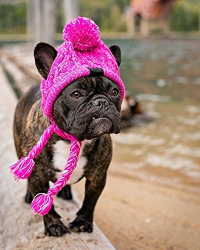Winter Dog Hat,Knitting Wool Cap,Warm Pet Head Wear with Long Braid Puppy’s Head Accessorie (Purple M)