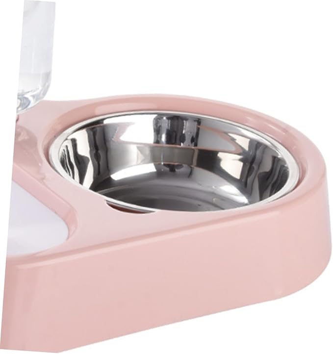 Pet Double Bowl with Automatic Water Feeder Smooth Safe and Stylish Feeding for Cats and Dogs Pink Convenient Food and Water Bowl for Home Decor