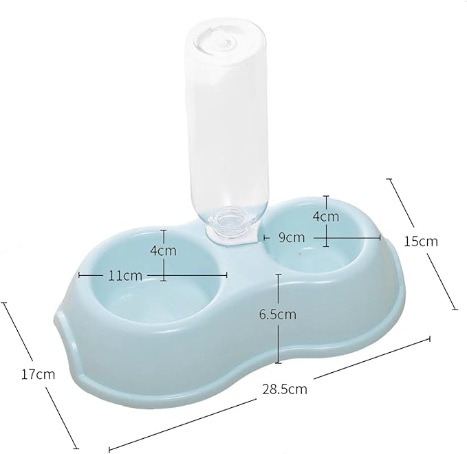 Double Cats Dogs Bowls Automatic Waterer Bottle Puppy Drinker Dish Pet Feeding Station Pets Water and Food Bowl Set for Small Animals Bunny, Blue