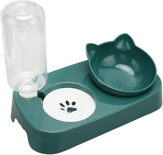 Fydun Pet Water Food Bowls Raised Detachable Automatic Water Feeder Food Dish Set for Small Medium Cat Dog Pink for Families (Dark Green)