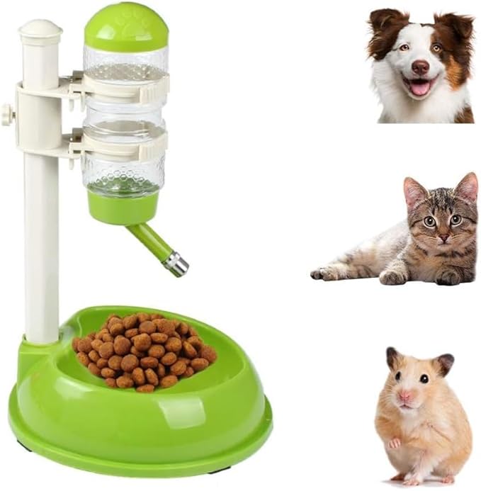 Pet Feeder Water Dispenser Kit,Adjustable Height Pet Automatic Water Food Dispenser Dog Bowl Vertical Cat Feeder Bowl Waterer Set for Dog Puppy Kitten (Black)