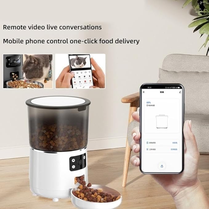Cats Dog Bowl Automatic Feeder with Camera Timer App Control Time Saving(Black)