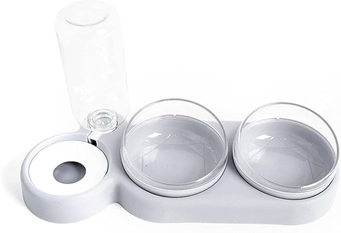 2-in-1 Pet Cats Dogs Food Bowl Water Bowls Automatic Dispenser for Dog Cat Feeders Drinking Products(Gray)